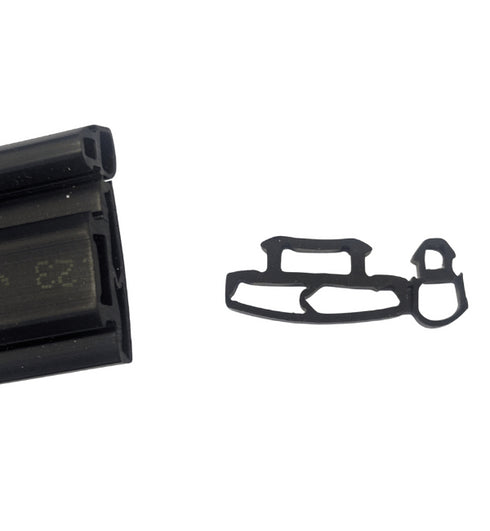 Close-up detail shot of the gasket's cross-sectional profile and texture, showing the precise dimensions and sealing surface design for architectural glazing applications